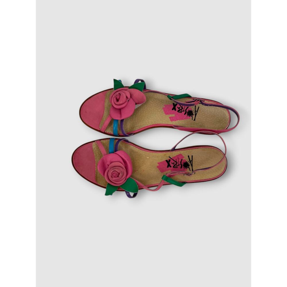 Vintage 1990s Y2k Leather Pink Rose Appliqué Flat Slingback Sandals Size 9M - Picture 7 of 7